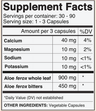 Load image into Gallery viewer, Aloe Ferox Fiber Bitter Vegetable Capsule Supplement Facts
